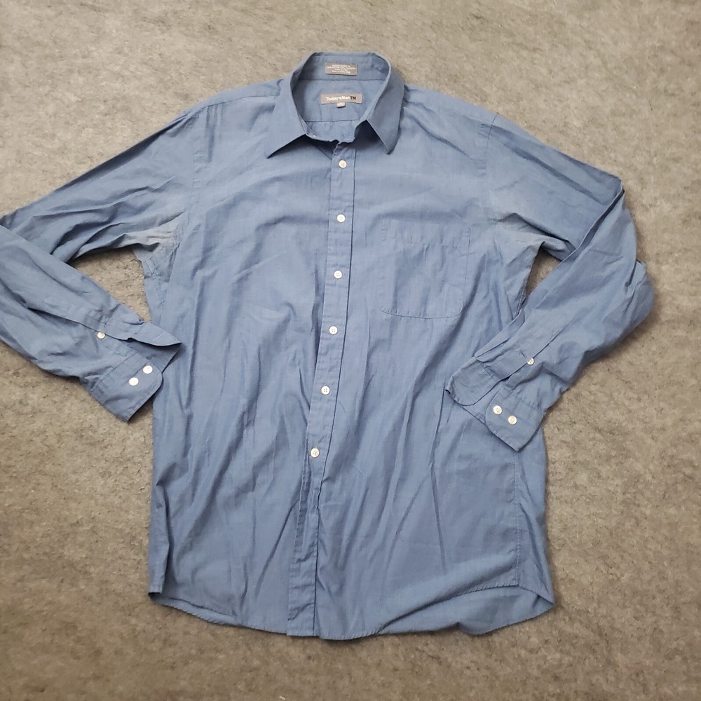 Todays Man Shirt Mens L Large Blue Button Up Long Sleeve Collard Cotton Adult **